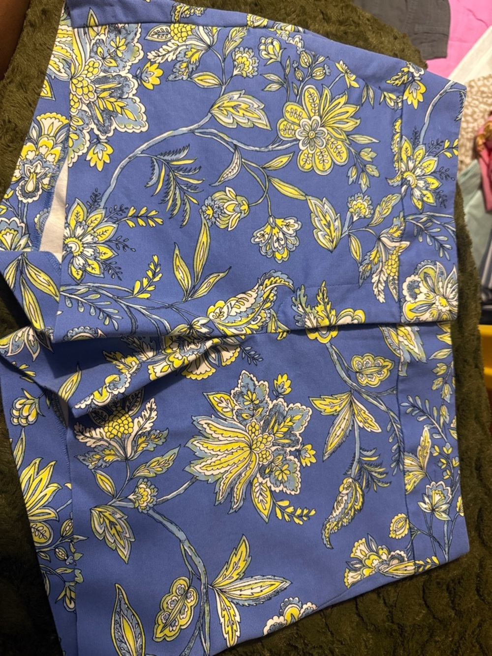 LOFT Blue Floral Print Skirt with Yellow Accents